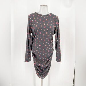 Abound Black Floral Rose Print Side Ruched Dress